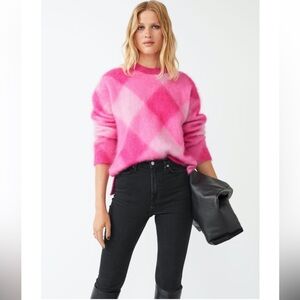 & Other Stories Pink Plaid Mohair Blend Sweater